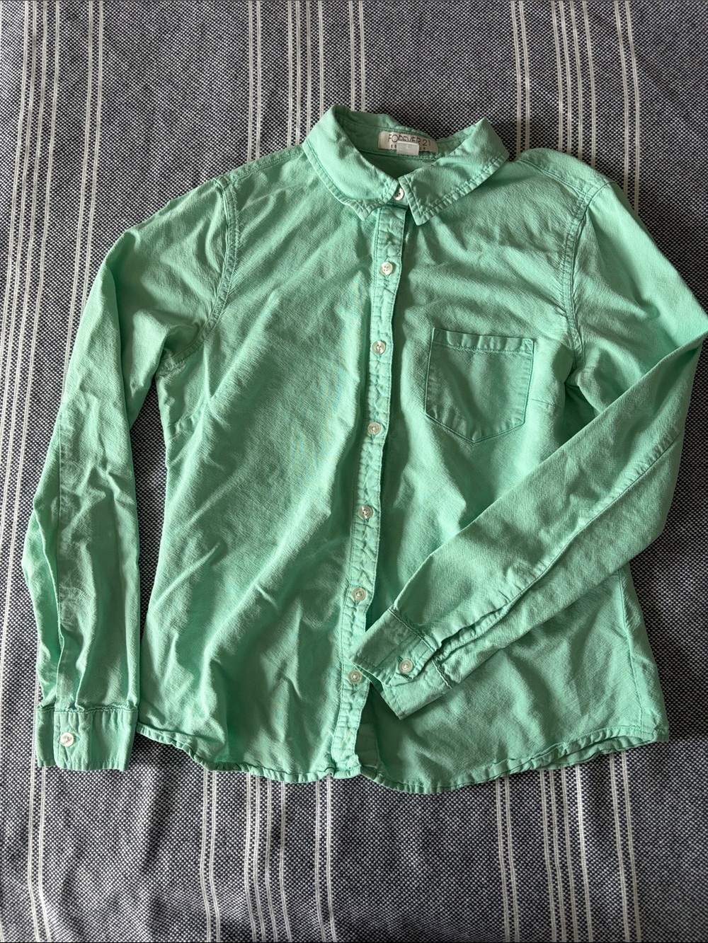 Forever 21 Greenish/tiffany blue Button-Down Shirt